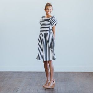 Clad & Cloth - Navy Striped Bib Dress